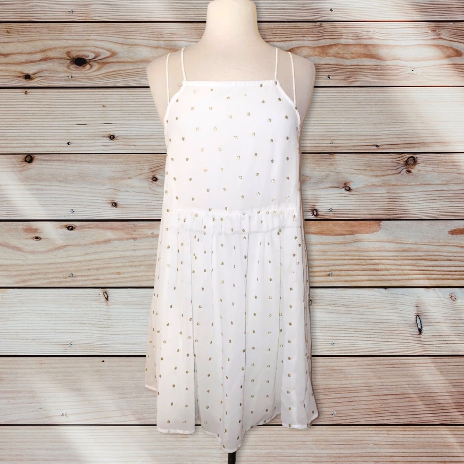 L1 Little White Lies Dress White Gold Polka Dots Small